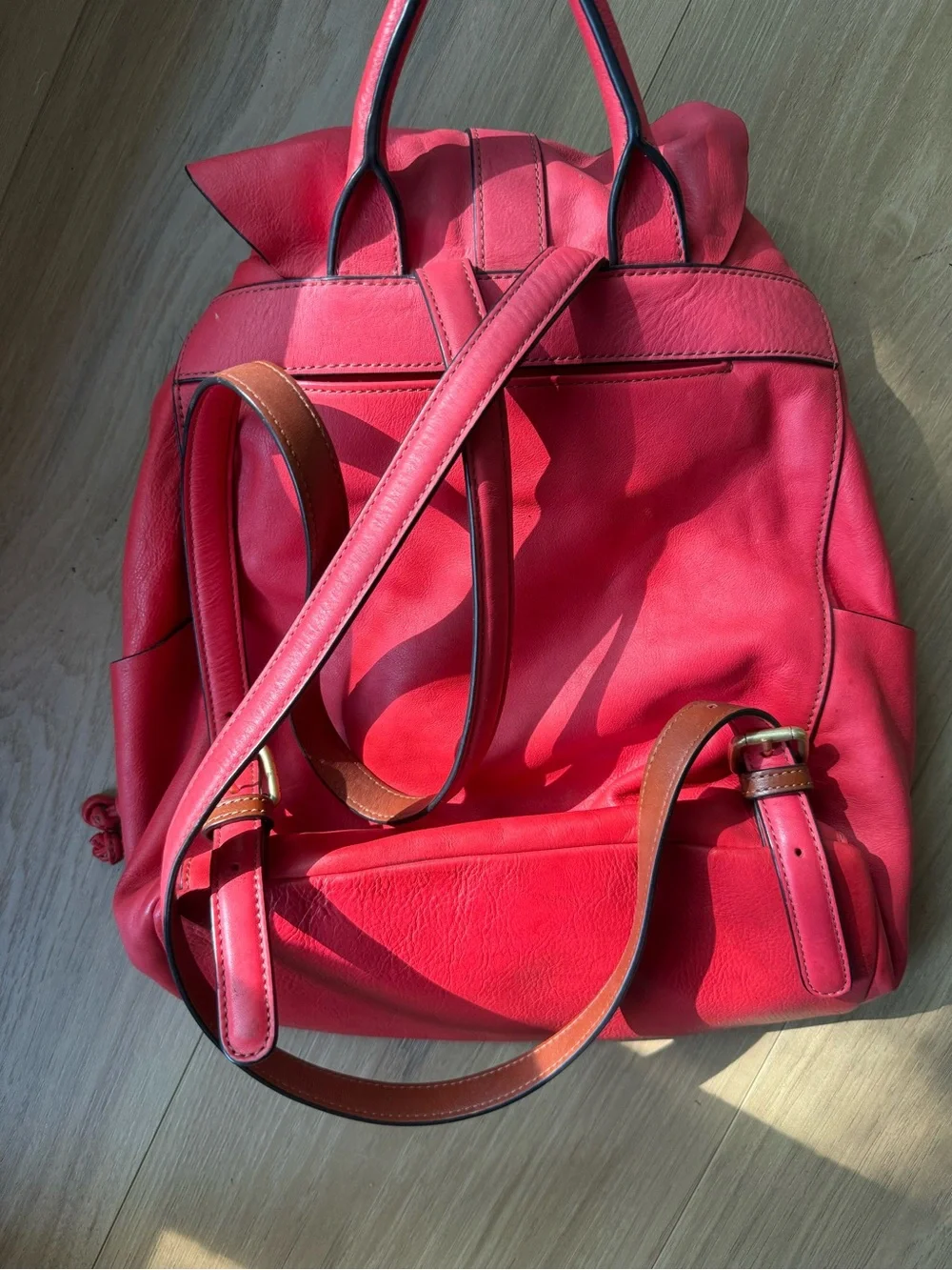 Vera Bradley Red Leather Backpack with Flap Drawstring